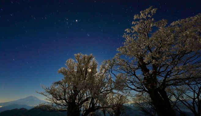 丹沢・蛭ヶ岳から月明かりの富士